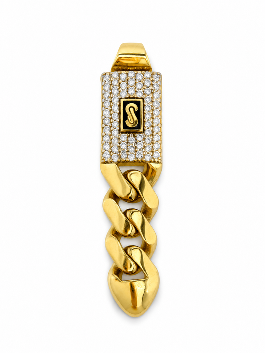 Pendentif Monaco Chain original en or 18 carats avec zircon