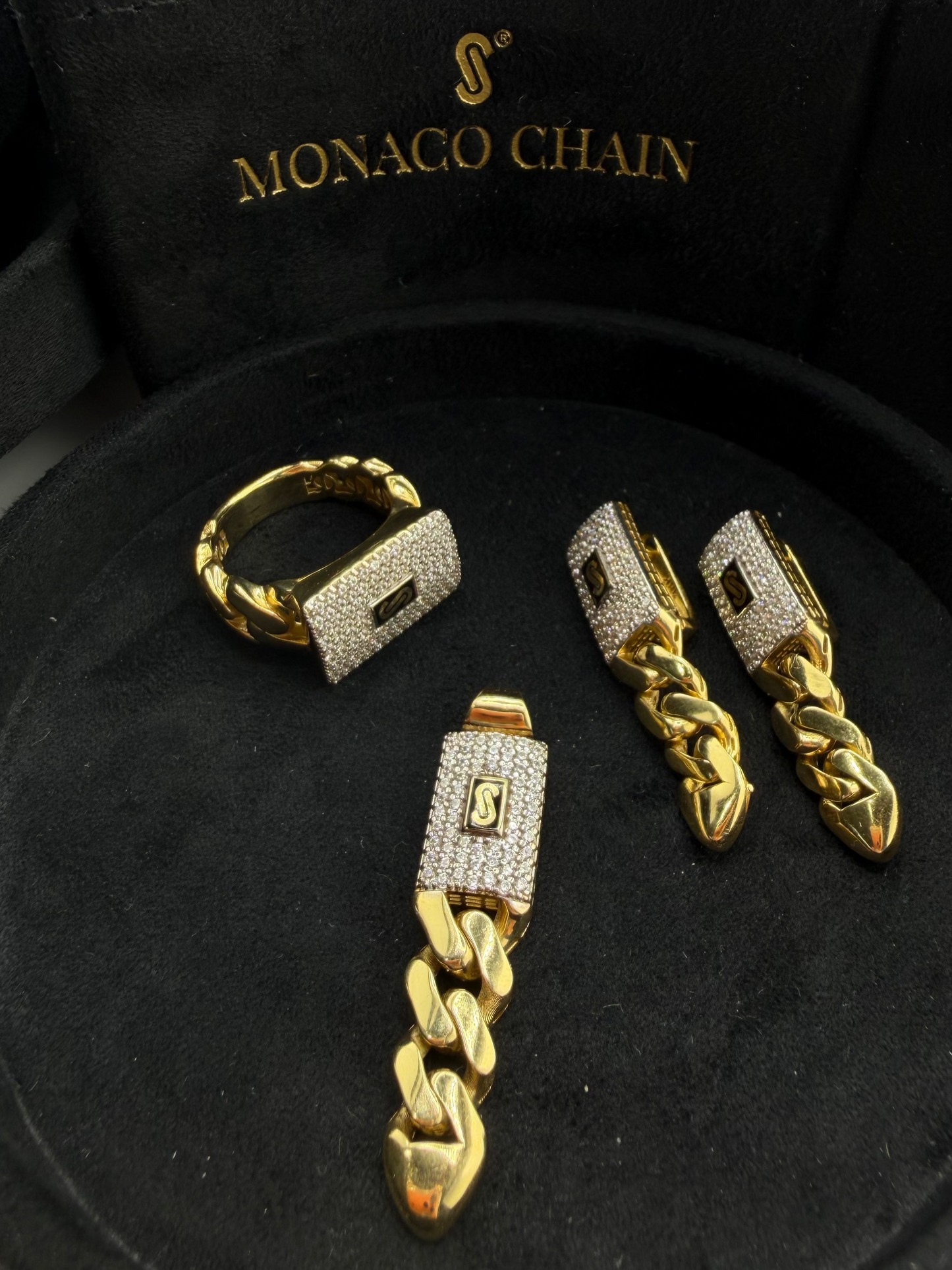 Trio Monaco Chain original en or 18 carats avec zircon