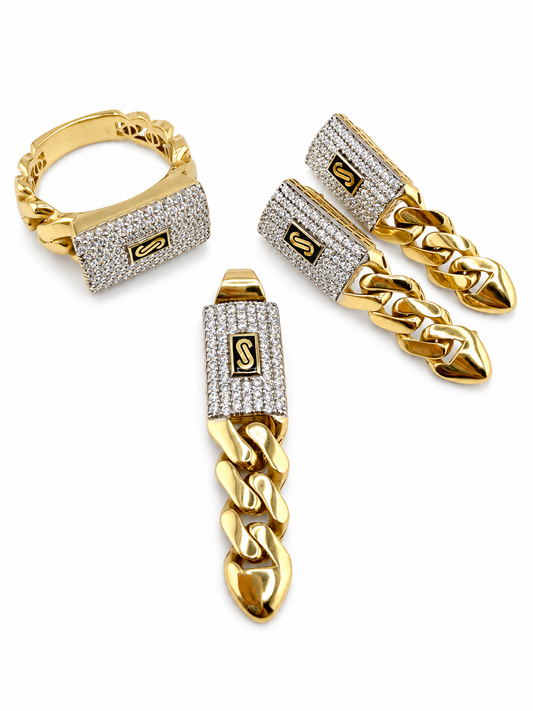Original Trio Monaco Chain in 18K Gold with Zircon