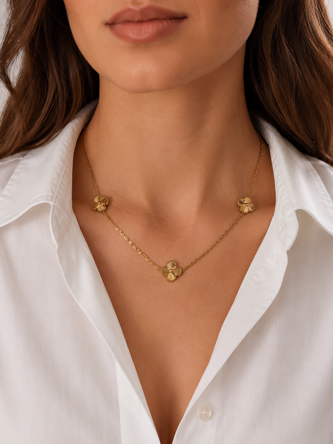 Collier fleurs de trèfle en or massif 18K – 44 cm