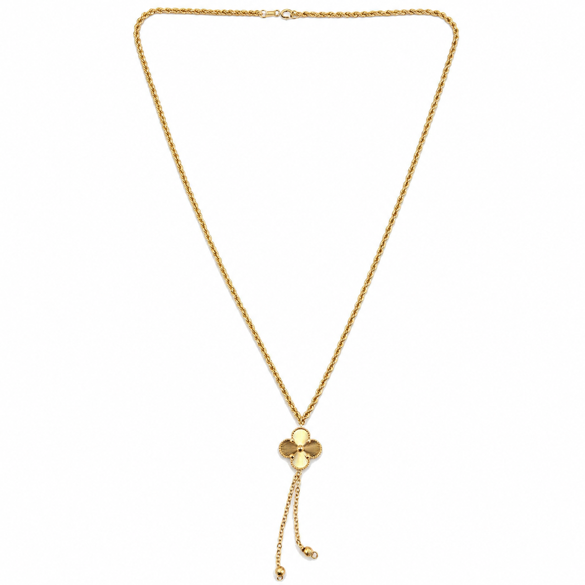 Collier cravate avec trèfle en or 18 carats – 44 cm