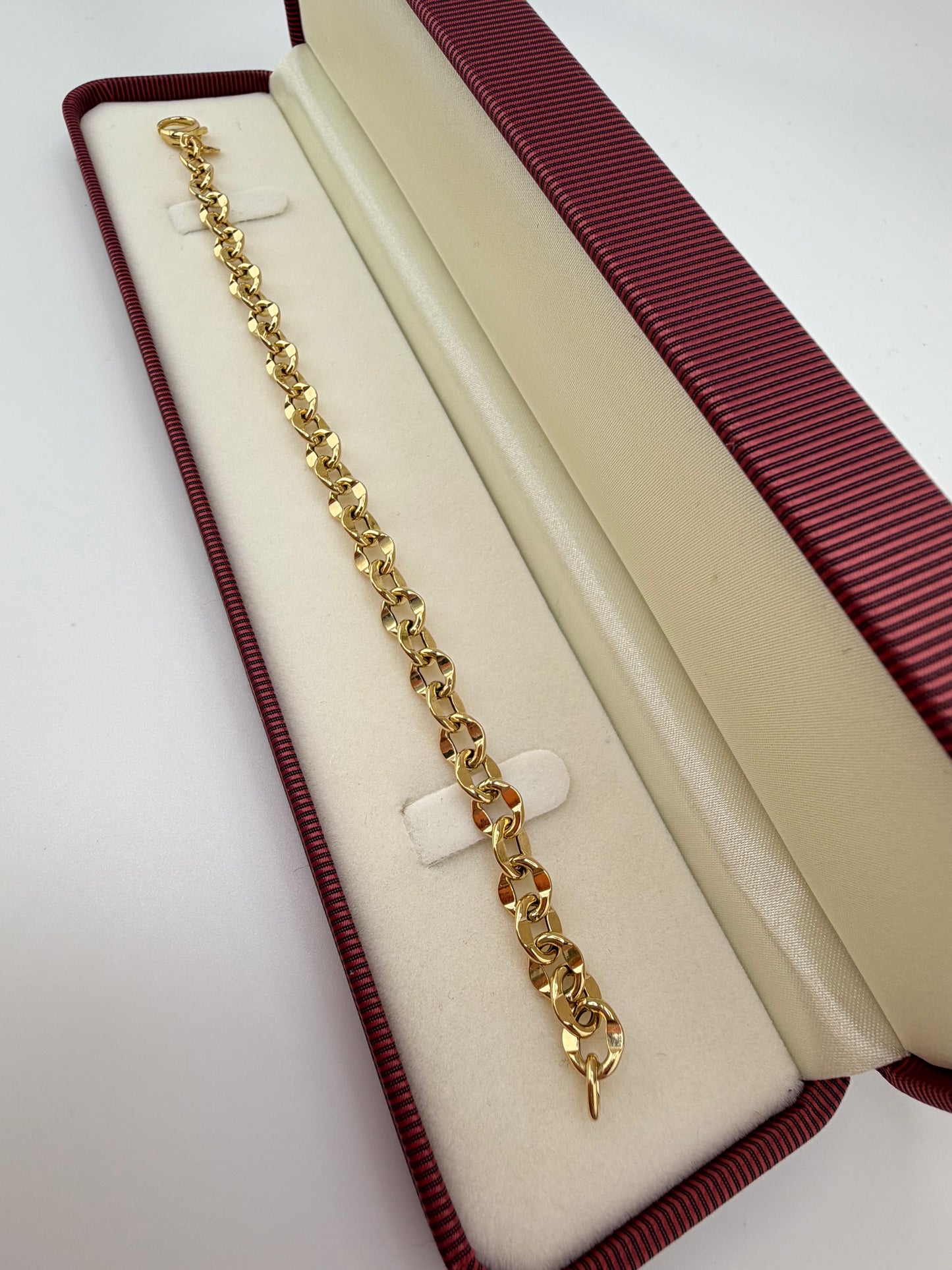 Bracelet à maillons facettés en or 18K – 20 cm – 4.3g-Fabriqué en Italie