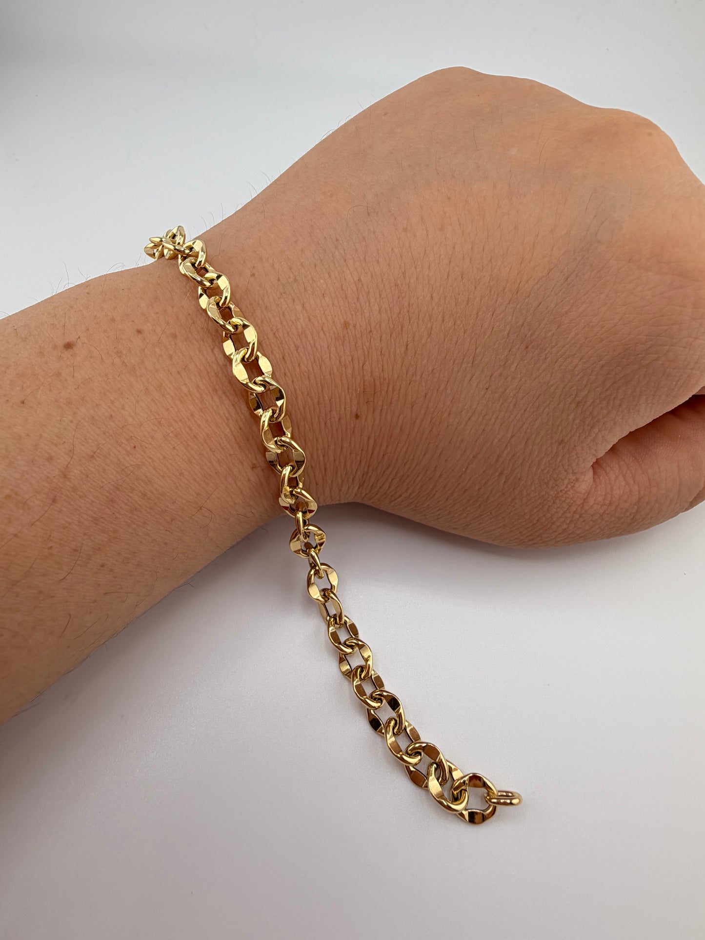 Bracelet à maillons facettés en or 18K – 20 cm – 4.3g-Fabriqué en Italie