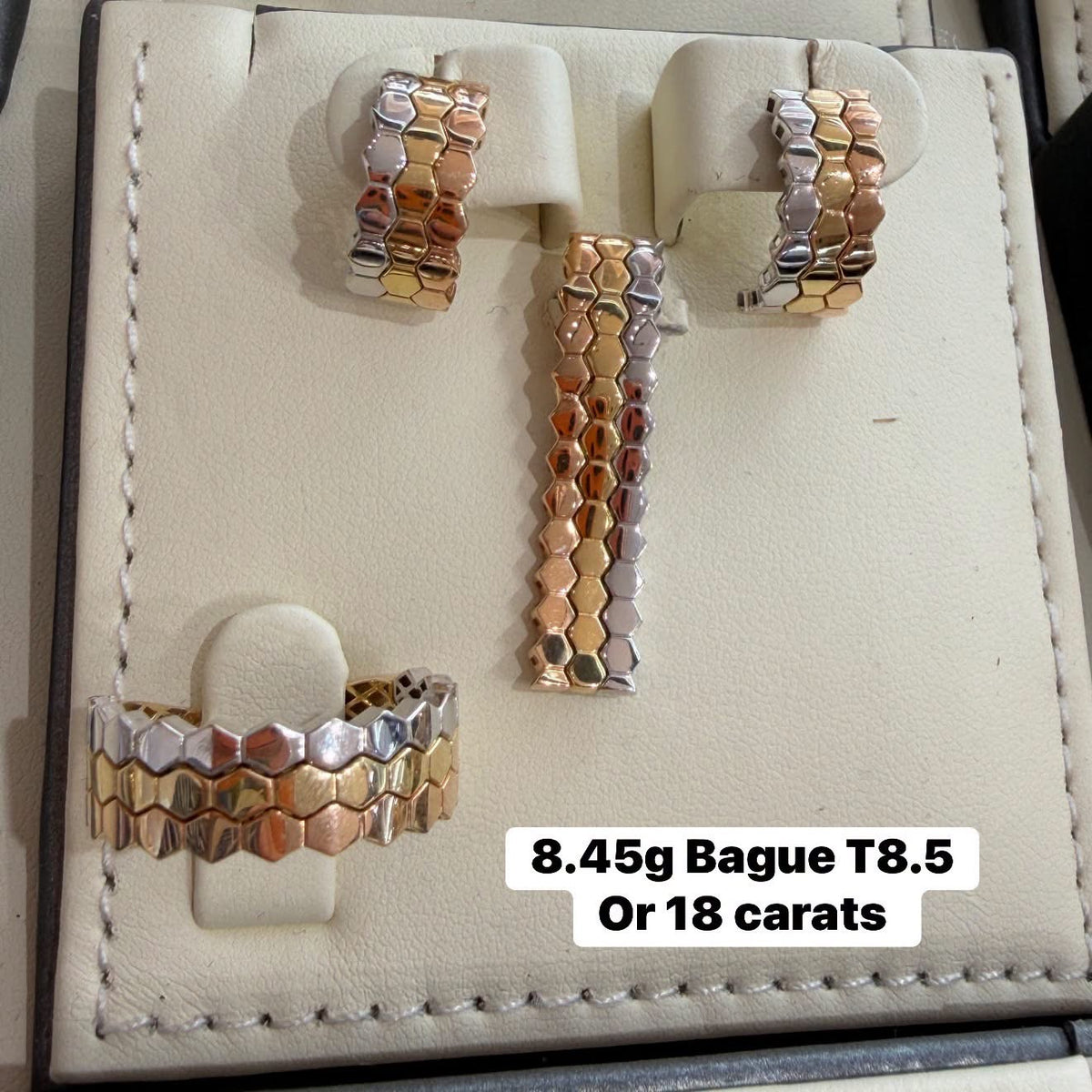 Trio Hexagone Tricolore en Or 18 Carats