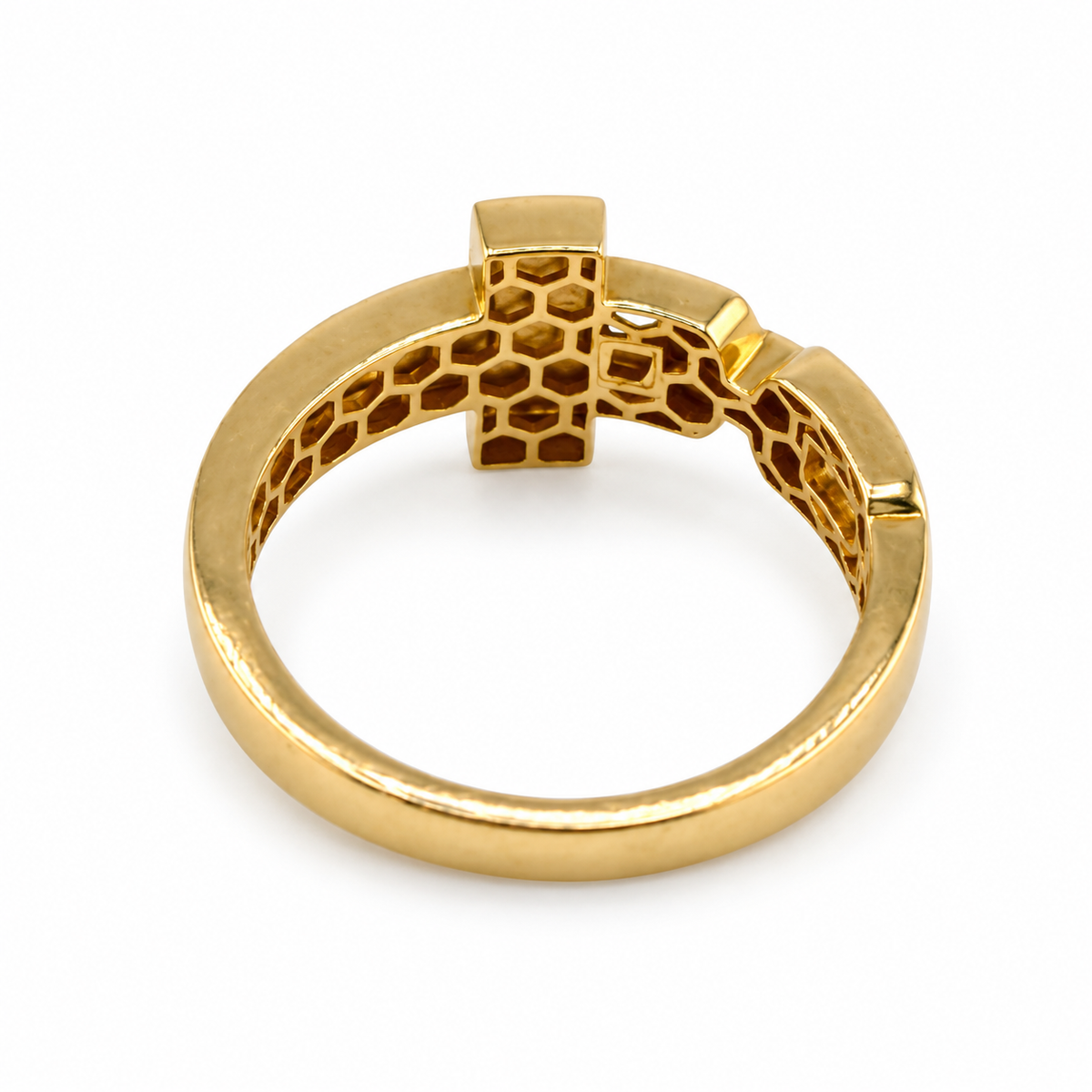 Bague géométrique en or jaune 18K avec finition bleue au laser