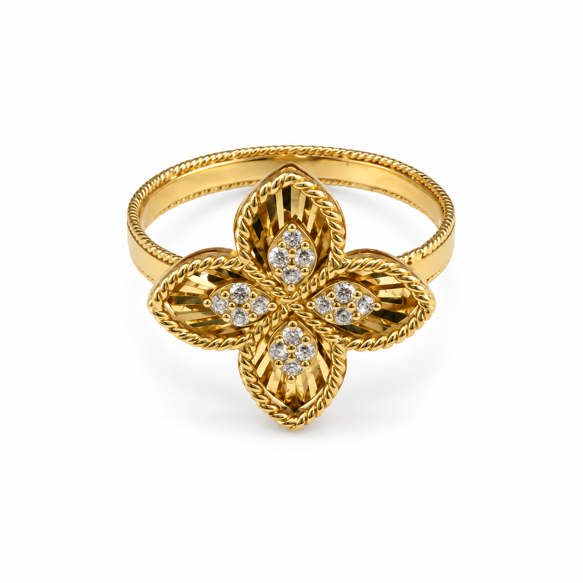 Bague fleur ajourée en or jaune 18K – Taille 7
