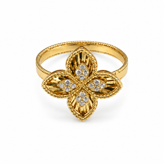 Bague fleur ajourée en or jaune 18K – Taille 7
