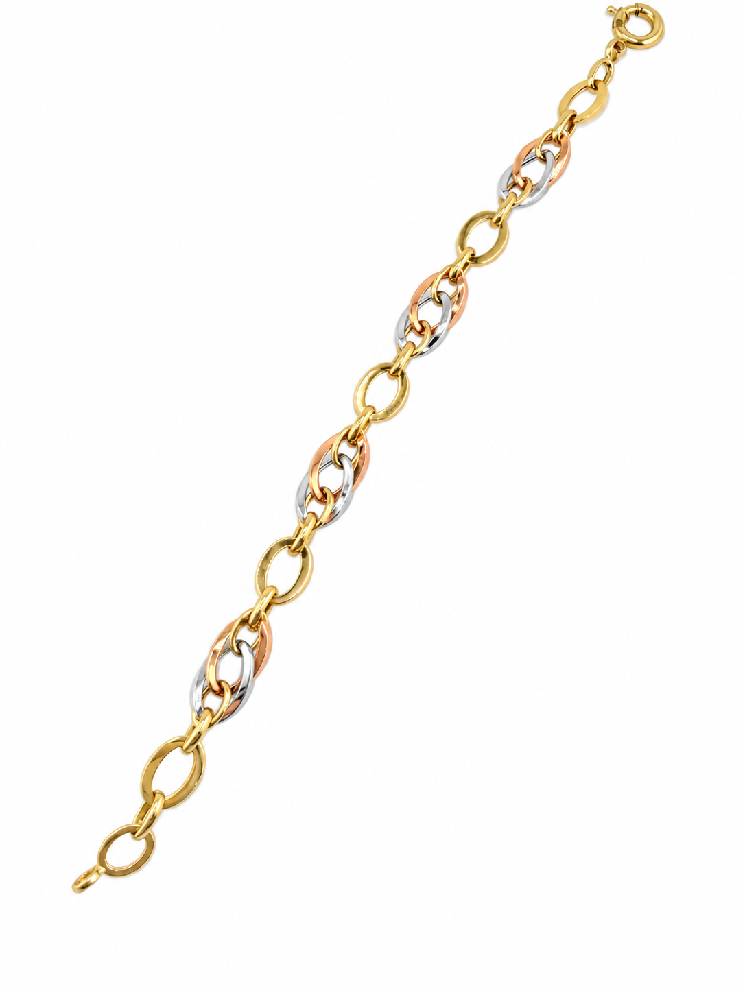 Bracelet trois tons à mailles ovales – Or 18K 5.35g