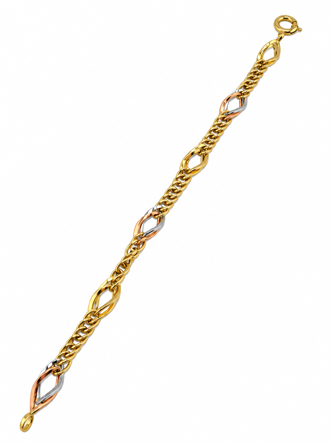 Bracelet maille fantaisie tricolore en or 18 carats. 3.98g