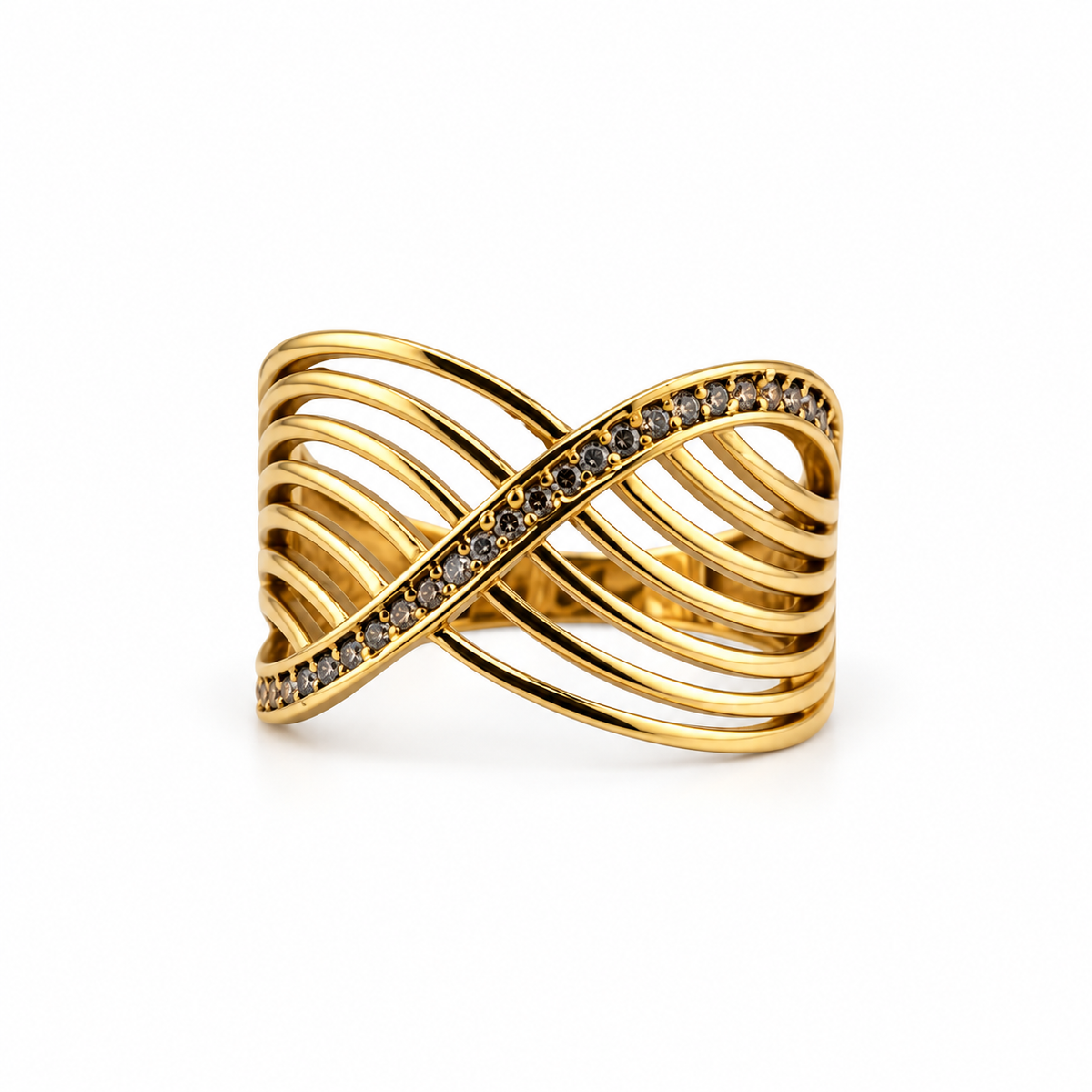 Bague Croisée en Or 18K et Zircons — 5,42 g