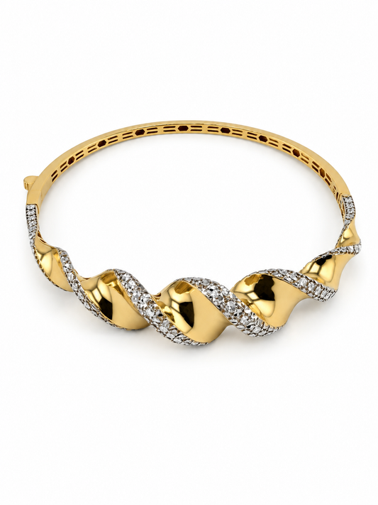 Bracelet rigide ondulé en or jaune et or blanc 18K — 8 g