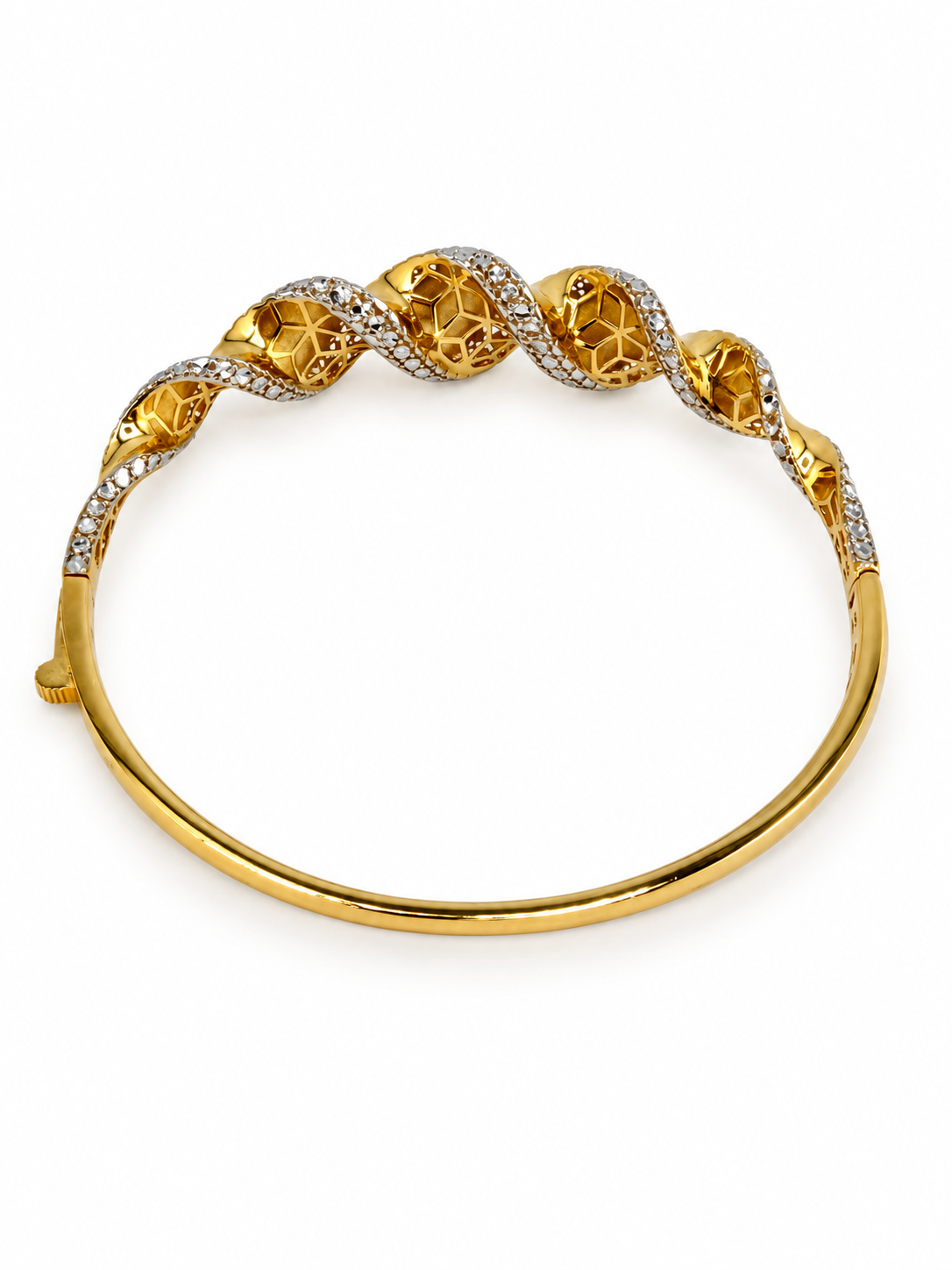 Bracelet rigide ondulé en or jaune et or blanc 18K — 8 g