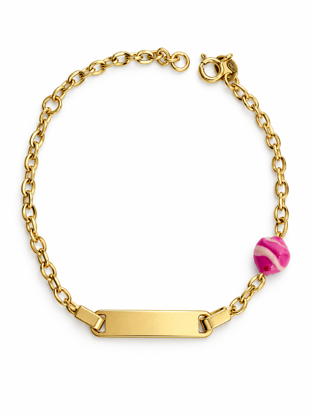 Bracelet bébé personnalisable en or 18 carats avec petit poisson rose